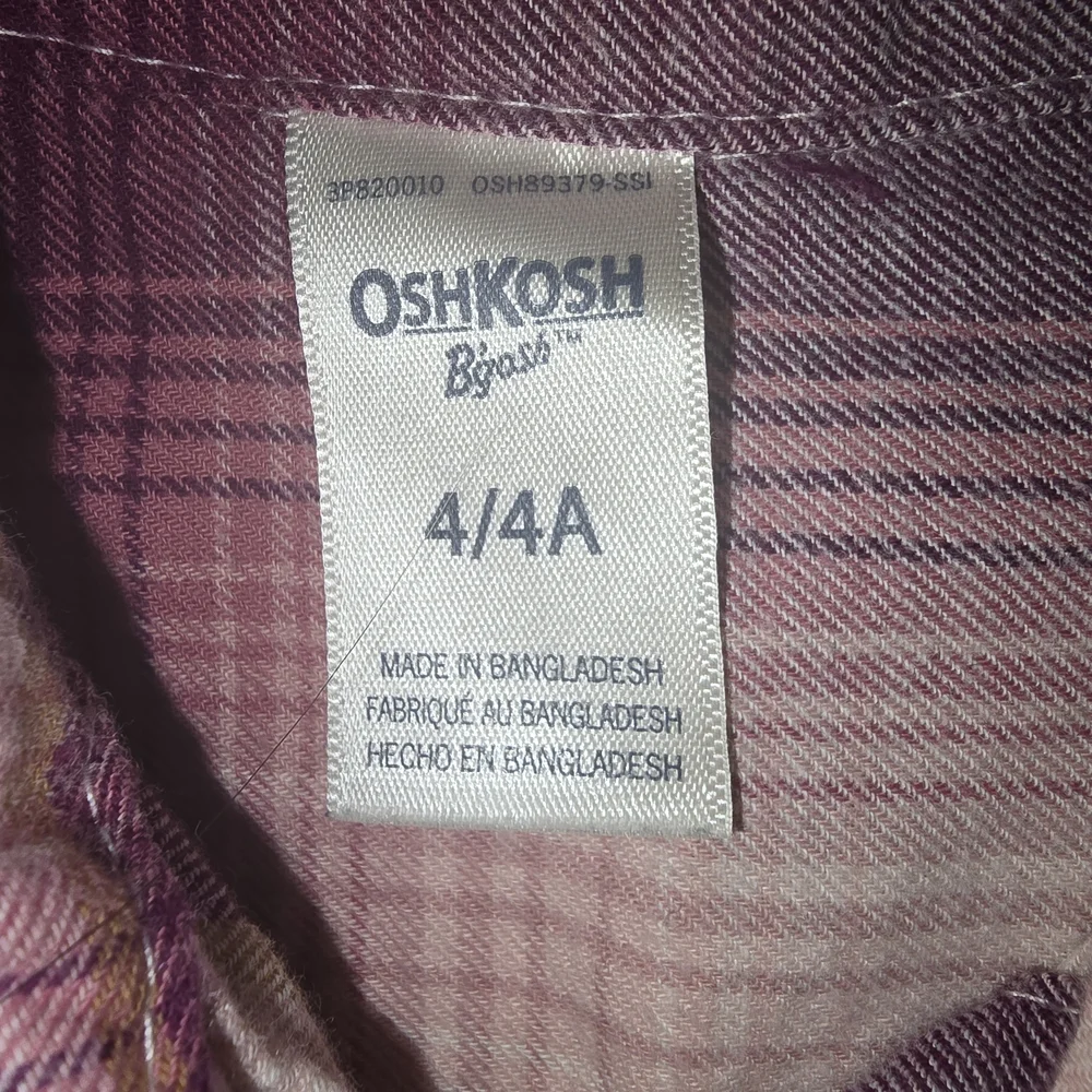 Osh Kosh Pink Flanel Button-Up Shirt Kids Sz 4 Soft Pink 100% Cotton Layer Cover